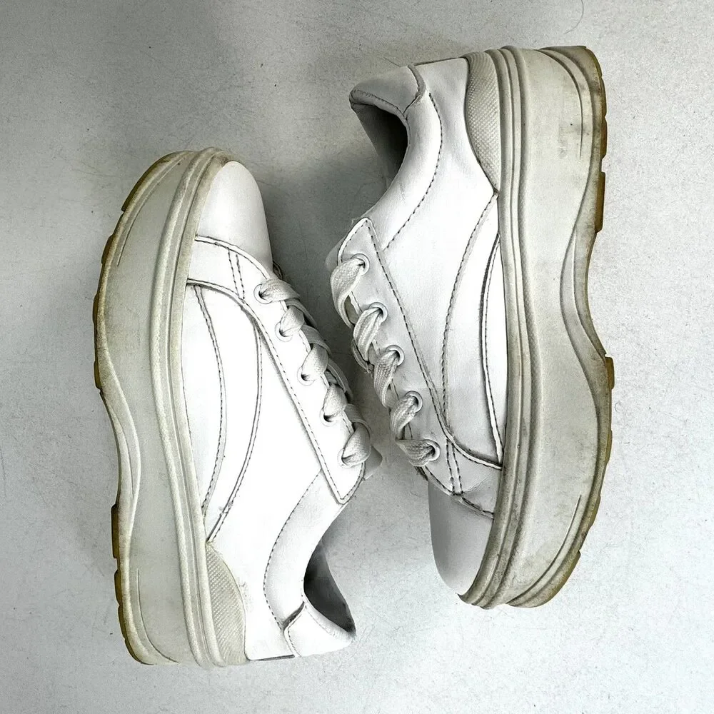 Bershka Womens Size EU 36 US 5.5 Platform Chunky White Leather Sneaker